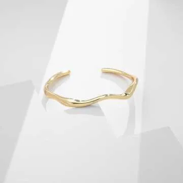 ENSKEFEN Wave Gold Cuff Bracelets for Women Trendy Irregular Gold Bangle Bracelets Adjustable Open Cuff Bangles Minimalist Arm Cuffs