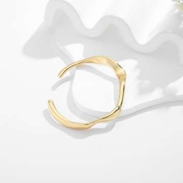 ENSKEFEN Wave Gold Cuff Bracelets for Women Trendy Irregular Gold Bangle Bracelets Adjustable Open Cuff Bangles Minimalist Arm Cuffs