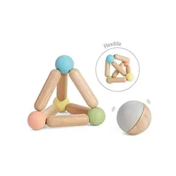 PlanToys Wooden Clutching Triangle Baby Toy with Gentle Sound in Two-Toned Ball (5256) | Pastel Color Collection |Sustainably Made from Rubberwood and Non-Toxic Paints and Dyes