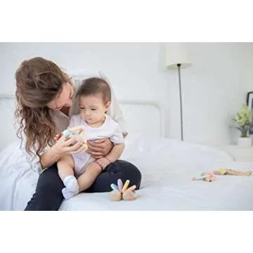 PlanToys Wooden Clutching Triangle Baby Toy with Gentle Sound in Two-Toned Ball (5256) | Pastel Color Collection |Sustainably Made from Rubberwood and Non-Toxic Paints and Dyes