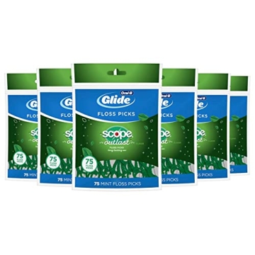Oral-B Complete Glide Dental Floss Picks Plus Scope Outlast Mint, 75 Count, Pack of 6