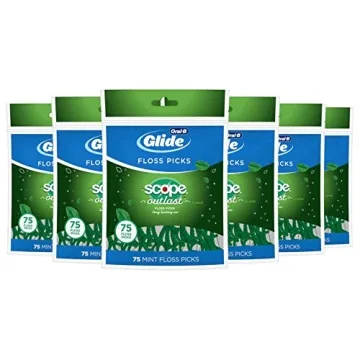 Oral-B Complete Glide Dental Floss Picks Plus Scope Outlast Mint, 75 Count, Pack of 6