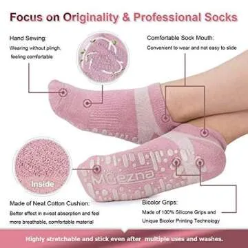 Muezna Non Slip Yoga Socks for Women, Anti-Skid Pilates, Barre, Hospital Socks with Grips, Size 5-10