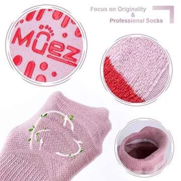 Muezna Non Slip Yoga Socks for Women, Anti-Skid Pilates, Barre, Hospital Socks with Grips, Size 5-10