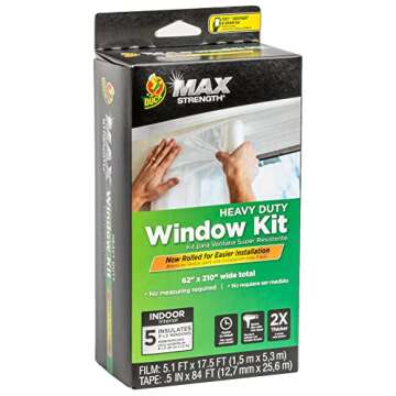 Duck MAX Strength Window Insulation Kit, Winter Window Seal Kit Fits up to 5 Windows, Heavy Duty Shrink Film Cuts to Size for Easy Indoor Installation, Window Tape Included,62 In. x 210 In., Clear