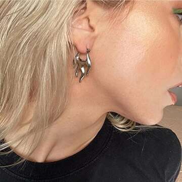 Punk Flame Hoop Earrings for Women - Hypoallergenic & Stylish