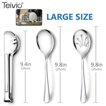 Stainless Steel Metal Serving Utensils - Large Set of 9-10" Serving Spoons, 10" Slotted Spoons, and ...