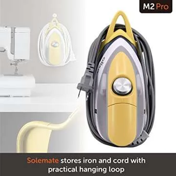 Oliso M2 Mini Project Steam Iron with Solemate - for Sewing, Quilting, Crafting, and Travel | 1000 Watt Dual Voltage Ceramic Soleplate Steam Iron, Yellow