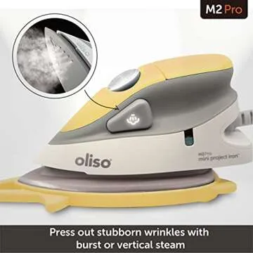 Oliso M2 Mini Project Steam Iron with Solemate - for Sewing, Quilting, Crafting, and Travel | 1000 Watt Dual Voltage Ceramic Soleplate Steam Iron, Yellow