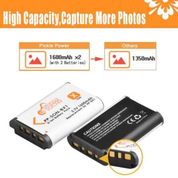 Pickle Power NP-BX1 Battery and LED Dual Charger for Sony Cyber-Shot RX1, RX1R II, DSC-RX100 (II/III...