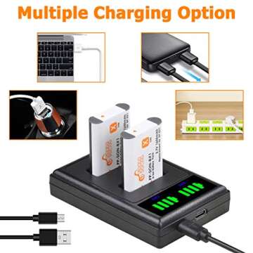Pickle Power NP-BX1 Battery and LED Dual Charger for Sony Cyber-Shot RX1, RX1R II, DSC-RX100 (II/III/IV/V/VA/VI), ZV-1, ZV-1 II and DSC-HX80, HX90V, HX95, HX99, FDR-X3000, HDR-AS50
