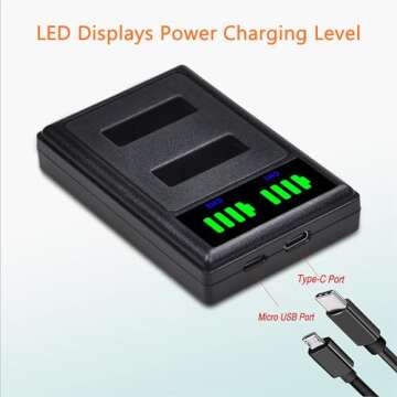 Pickle Power NP-BX1 Battery and LED Dual Charger for Sony Cyber-Shot RX1, RX1R II, DSC-RX100 (II/III/IV/V/VA/VI), ZV-1, ZV-1 II and DSC-HX80, HX90V, HX95, HX99, FDR-X3000, HDR-AS50