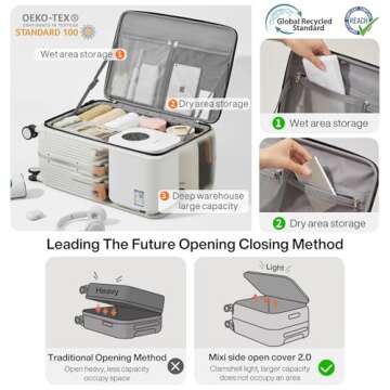 mixi Carry On Luggage with Cup Phone Holder and Charger Hard Shell Suitcases with Spinner Wheels, 20 Inch Smoke White