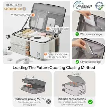 mixi Carry On Luggage with Cup Phone Holder and Charger Hard Shell Suitcases with Spinner Wheels, 20 Inch Smoke White