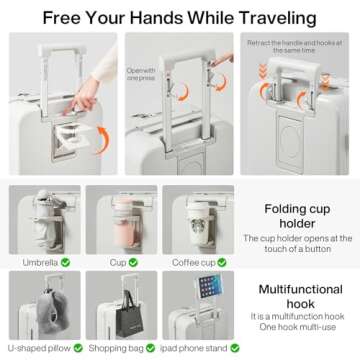 mixi Carry On Luggage with Cup Phone Holder and Charger Hard Shell Suitcases with Spinner Wheels, 20 Inch Smoke White