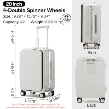 mixi Carry On Luggage with Cup Phone Holder and Charger Hard Shell Suitcases with Spinner Wheels, 20 Inch Smoke White