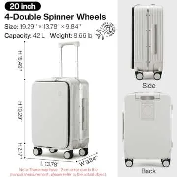 mixi Carry On Luggage with Cup Phone Holder and Charger Hard Shell Suitcases with Spinner Wheels, 20 Inch Smoke White