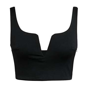 Susupeng Women Sexy Deep V Neck Sleeveless T Shirt Slim Crop Top Side Zip Casual Tank Tops (Medium, Black)