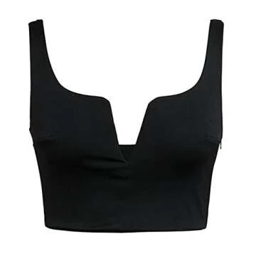 Susupeng Women Sexy Deep V Neck Sleeveless T Shirt Slim Crop Top Side Zip Casual Tank Tops (Medium, Black)