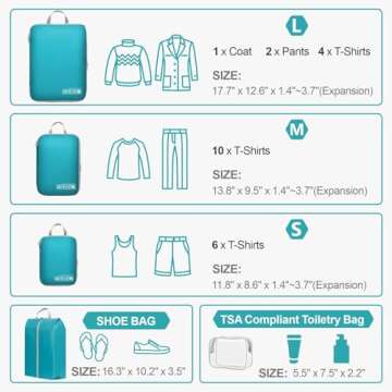 Cambond Compression Packing Cubes for Travel Women - 6 Set Packing Cubes for Travel Compression, Lug...