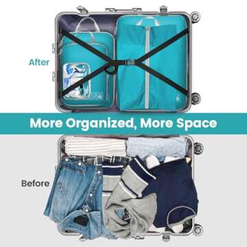 Cambond Compression Packing Cubes for Travel Women - 6 Set Packing Cubes for Travel Compression, Luggage Organizers Compression Cubes for Carry on Suitcases with Shoe Bag and Makeup Bag, Lake Blue