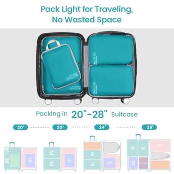 Cambond Compression Packing Cubes for Travel Women - 6 Set Packing Cubes for Travel Compression, Luggage Organizers Compression Cubes for Carry on Suitcases with Shoe Bag and Makeup Bag, Lake Blue