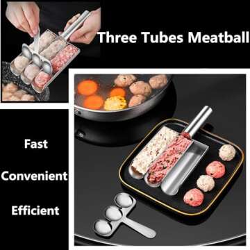 Triple Meatball Maker,Meat Baller Spoon with Cutting Spade,DIY Meatball Making Set For Hot Pot,Home Cooking Tools for Quick Cooping Cookie Dough Or Sorbet (Stainless Steel 1 PCS)