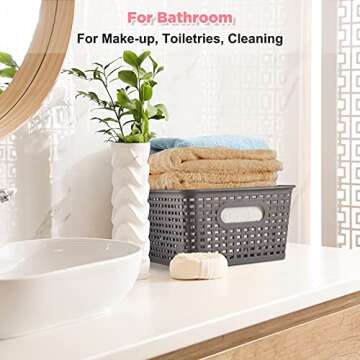 Set of 6 Plastic Storage Baskets Small Pantry Organizer Bins Durable Organization and Storage Shelves Baskets for Kitchen Organization, Countertops, Desktops, Cabinets, Bedrooms, and Bathrooms