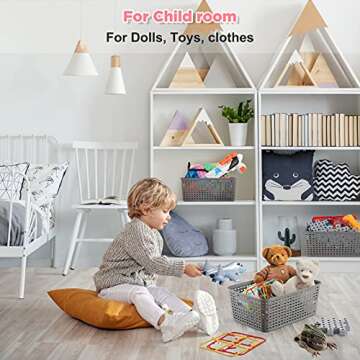 Set of 6 Plastic Storage Baskets Small Pantry Organizer Bins Durable Organization and Storage Shelves Baskets for Kitchen Organization, Countertops, Desktops, Cabinets, Bedrooms, and Bathrooms