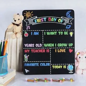 First and Last Day of School Chalkboard Sign Reusable, 14x11 in Back to School Board First & Last Day of Kindergarten Sign, Double Sided School Preschool Signs for Kids Girls Boys