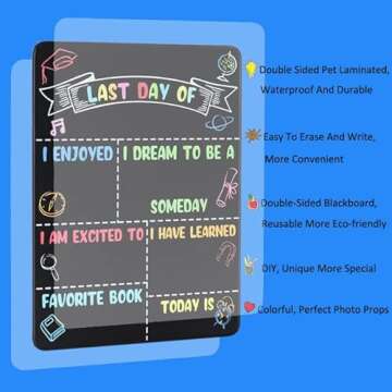 First and Last Day of School Chalkboard Sign Reusable, 14x11 in Back to School Board First & Last Day of Kindergarten Sign, Double Sided School Preschool Signs for Kids Girls Boys