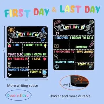 First and Last Day of School Chalkboard Sign Reusable, 14x11 in Back to School Board First & Last Day of Kindergarten Sign, Double Sided School Preschool Signs for Kids Girls Boys