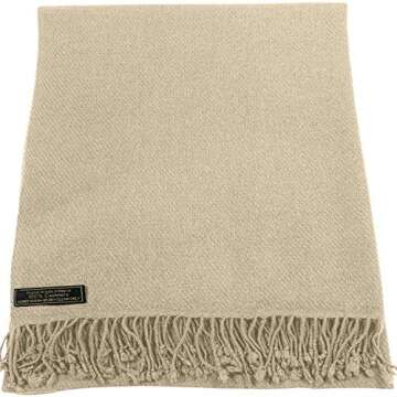 CJ Apparel Champagne Nude 100% Cashmere Shawl Pashmina Scarf Wrap Stole Head Wrap Hand Made in Nepal NEW