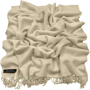 CJ Apparel Champagne Nude 100% Cashmere Shawl Pashmina Scarf Wrap Stole Head Wrap Hand Made in Nepal NEW