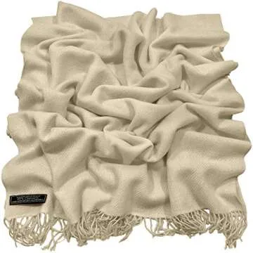 CJ Apparel Champagne Nude 100% Cashmere Shawl Pashmina Scarf Wrap Stole Head Wrap Hand Made in Nepal NEW