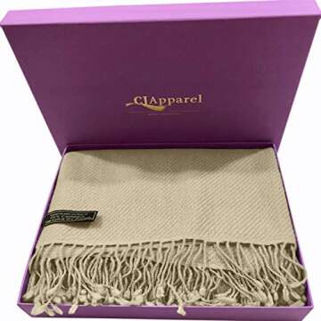CJ Apparel Champagne Nude 100% Cashmere Shawl Pashmina Scarf Wrap Stole Head Wrap Hand Made in Nepal NEW