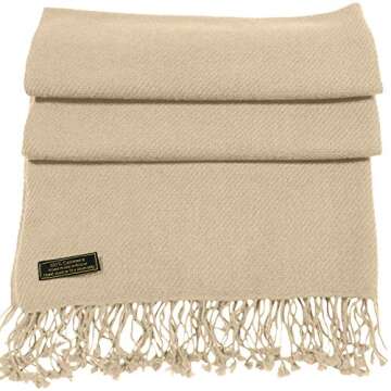 CJ Apparel Champagne Nude 100% Cashmere Shawl Pashmina Scarf Wrap Stole Head Wrap Hand Made in Nepal NEW