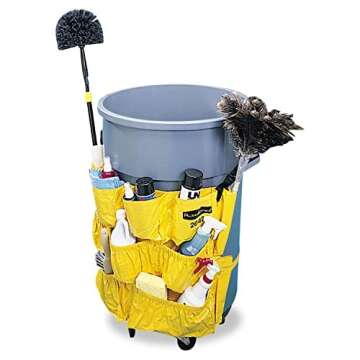 Rubbermaid Commercial Products Supply Organizing Caddy for Brute Trash Cans, Yellow, Tool Organizer Storage for Spray Bottles/Paper Towels/Gloves/Scrub Brush, 1 Count