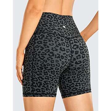 CRZ YOGA Women's Naked Feeling Biker Shorts with Pockets 6'' - High Waisted Yoga Gym Workout Spandex Leopard Printed 1 Small