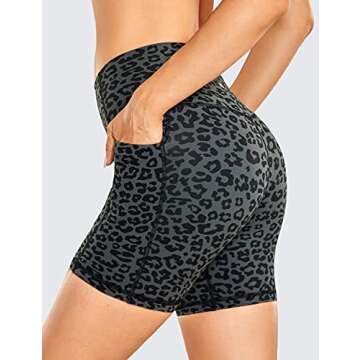 CRZ YOGA Women's Naked Feeling Biker Shorts with Pockets 6'' - High Waisted Yoga Gym Workout Spandex Leopard Printed 1 Small