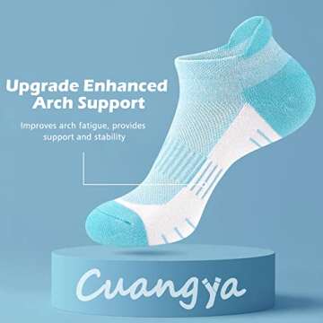 cuangya Performance Ankle Socks Women Heel Tab Athletic Compression Socks Running Hiking Cushioned 5-Pairs