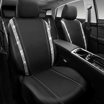 CAR PASS Bling Car Seat Covers Full Set, Shining Rhinestone Diamond Waterproof Faux Leather, Rear wi...