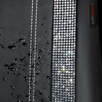 CAR PASS Bling Car Seat Covers Full Set, Shining Rhinestone Diamond Waterproof Faux Leather, Rear with Zipper, Rhinestones Carpet, Bling Crystal Diamond Sparkly Glitter Car Floor Mats, Silver