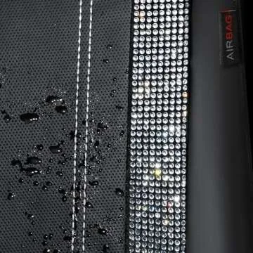 CAR PASS Bling Car Seat Covers Full Set, Shining Rhinestone Diamond Waterproof Faux Leather, Rear with Zipper, Rhinestones Carpet, Bling Crystal Diamond Sparkly Glitter Car Floor Mats, Silver