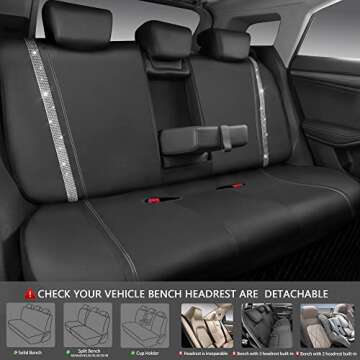 CAR PASS Bling Car Seat Covers Full Set, Shining Rhinestone Diamond Waterproof Faux Leather, Rear with Zipper, Rhinestones Carpet, Bling Crystal Diamond Sparkly Glitter Car Floor Mats, Silver