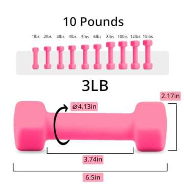 Portzon Set of 2 Neoprene Dumbbell Hand Weights, Anti-Slip and Anti-roll, Pink, 3 Pound each