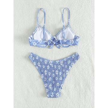 GORGLITTER Women's 2 Piece Swimsuits Floral High Waisted Bikini Sets Push Up Triangle Bathing Suits Blue and White Small