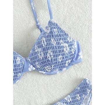 GORGLITTER Women's 2 Piece Swimsuits Floral High Waisted Bikini Sets Push Up Triangle Bathing Suits Blue and White Small