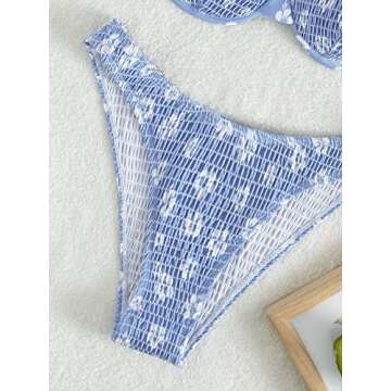 GORGLITTER Women's 2 Piece Swimsuits Floral High Waisted Bikini Sets Push Up Triangle Bathing Suits Blue and White Small