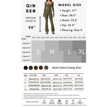 QINSEN Women's Long Sleeve Wide Led Jumpsuit Seamless Long Pants Bodysuit Romper Olive Green S